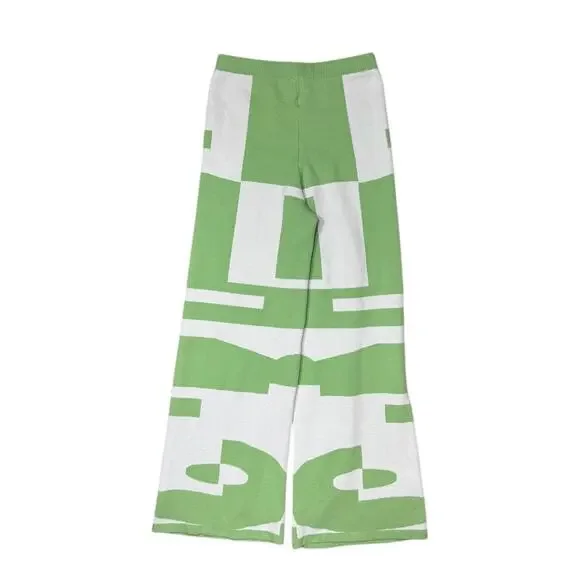 Princess Polly Green & White Wide-leg High-Rise Check Knit Pants - Size L/XL - Picture 2 of 7